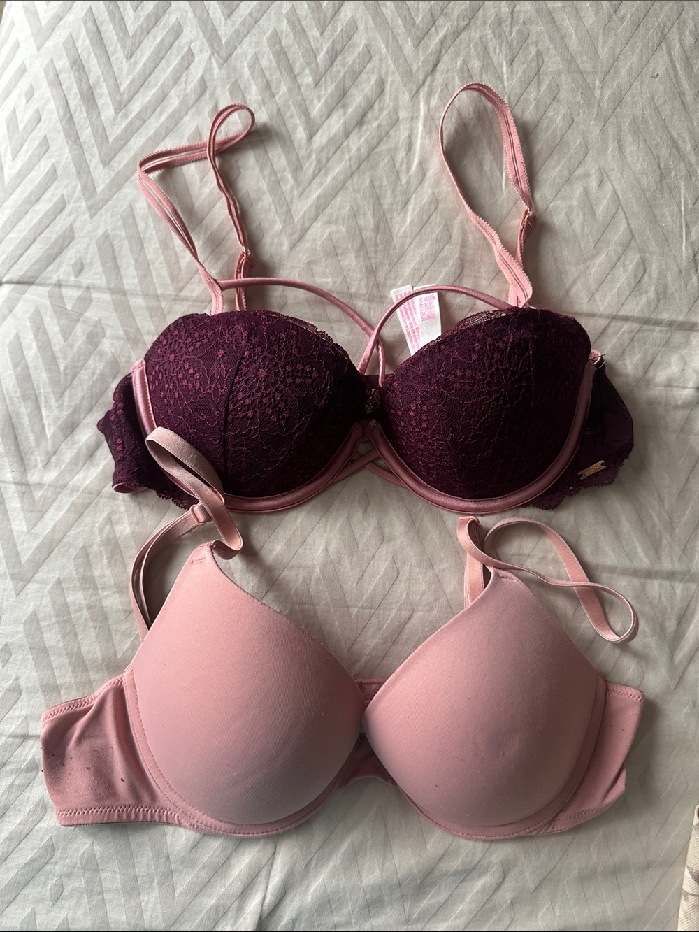 Women’s Lace & Smooth T-Shirt Bras - Pink and Burgundy